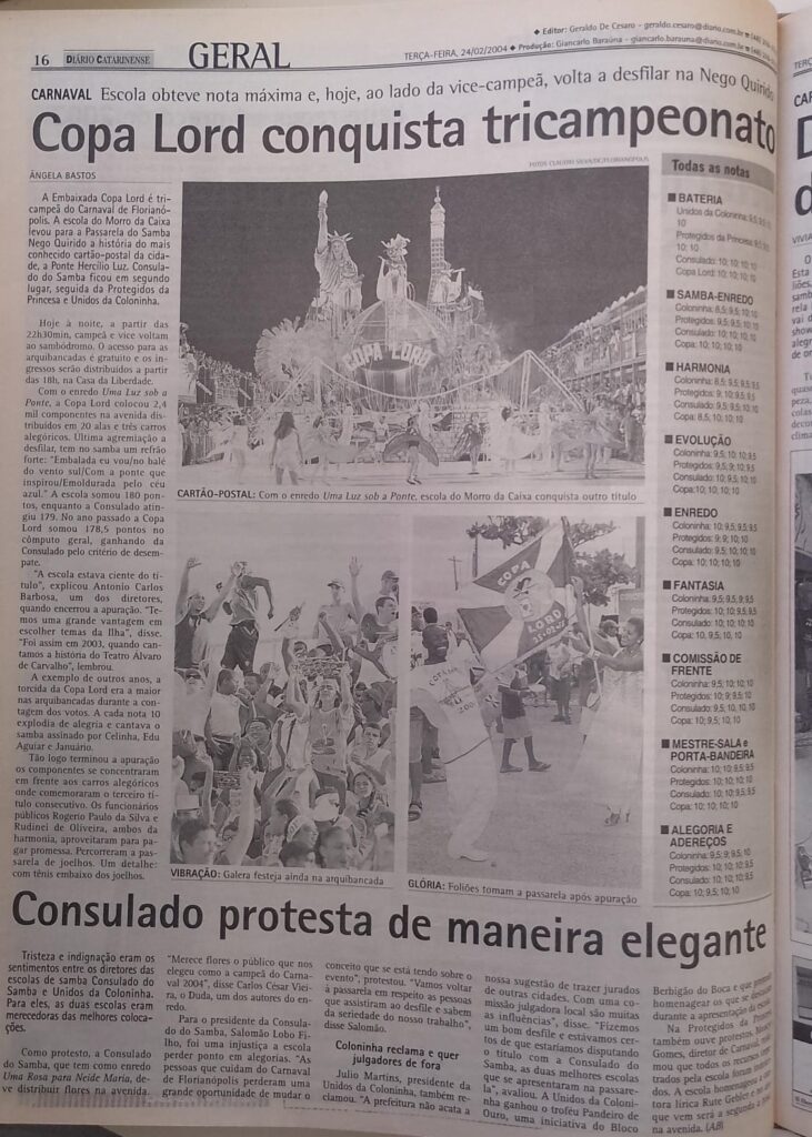 Bicampeonato da Copa Lord com o desfile da Ponte Hercílio Luz