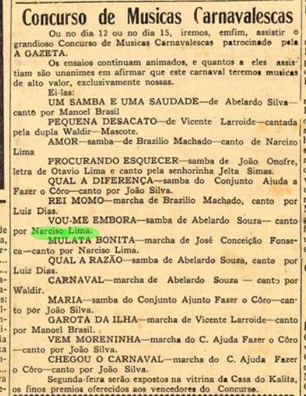 Jornal A Gazeta, em janeiro de 1940, sobre o concurso - Acervo Alzemi Machado